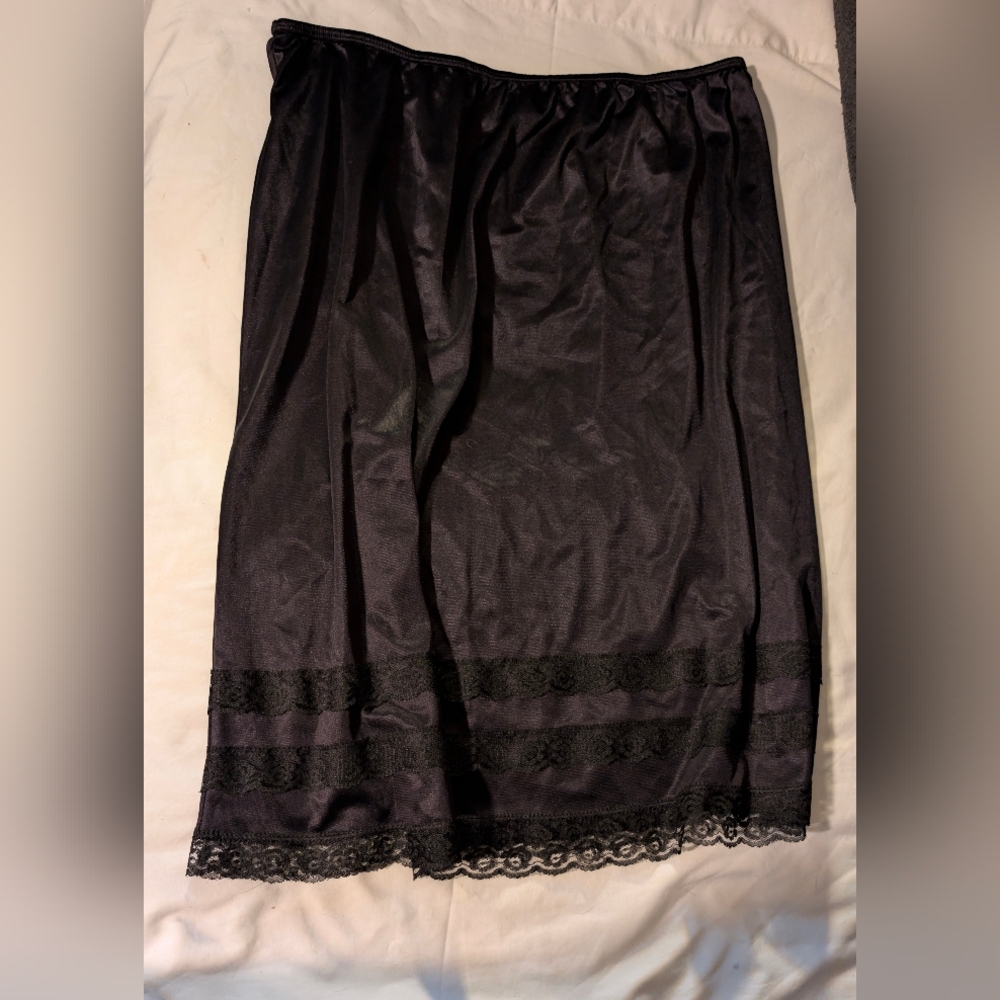 Vintage Black Lace Trim Slip Skirt